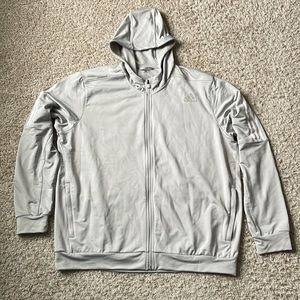 EUC Adidas Aeroready Gray/White Stripes Primegreen Zip Up Hoodie Jacket Size 2XL